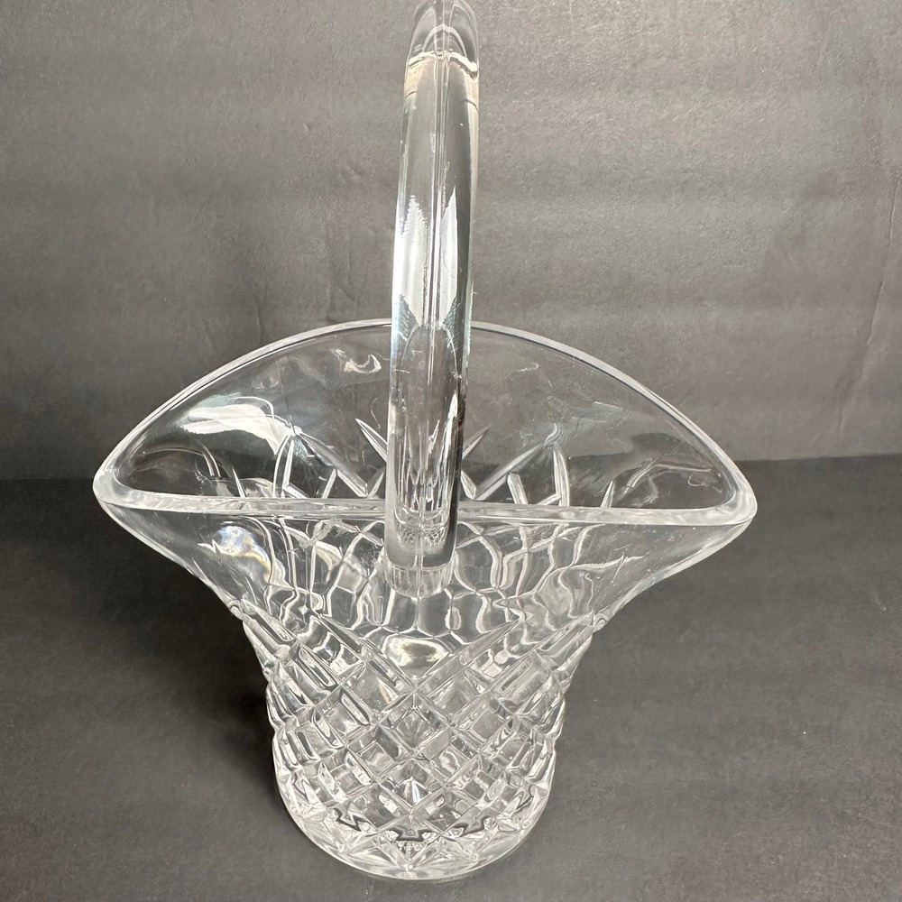 Crystal Diamond Cut Glass Basket Weave Vase Home Decor Table Centerpiece